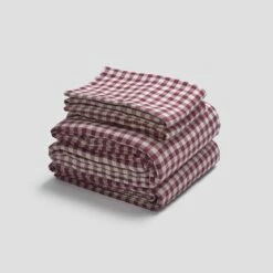 Berry Gingham Linen Sheet Set