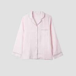 Blush Pink Linen Pajama Shirt (Top Only) 9 Blush Pink Linen Pajama Shirt (Top Only) -Bed Linings Sales Shop Blush Pink Linen Pajama Shirt Piglet in Bed 1