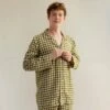 Men's Botanical Green Gingham Linen Pajama Shirt (Top Only) -Bed Linings Sales Shop EG PIGLET ECOMM LOWRES 0220