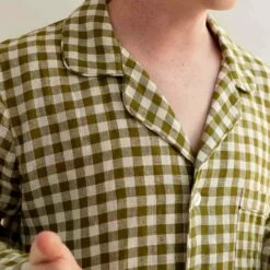 Men's Botanical Green Gingham Linen Pajama Shirt (Top Only) -Bed Linings Sales Shop EG PIGLET ECOMM LOWRES 0222 1