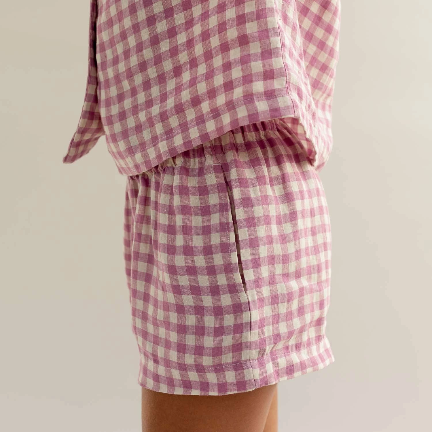 Orchid Gingham Linen Pajama Shorts Set 12 Orchid Gingham Linen Pajama Shorts Set - Image 10