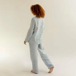 Warm Blue Gingham Linen Pajama Pants -Bed Linings Sales Shop EG PIGLET ECOMM LOWRES 0868 1
