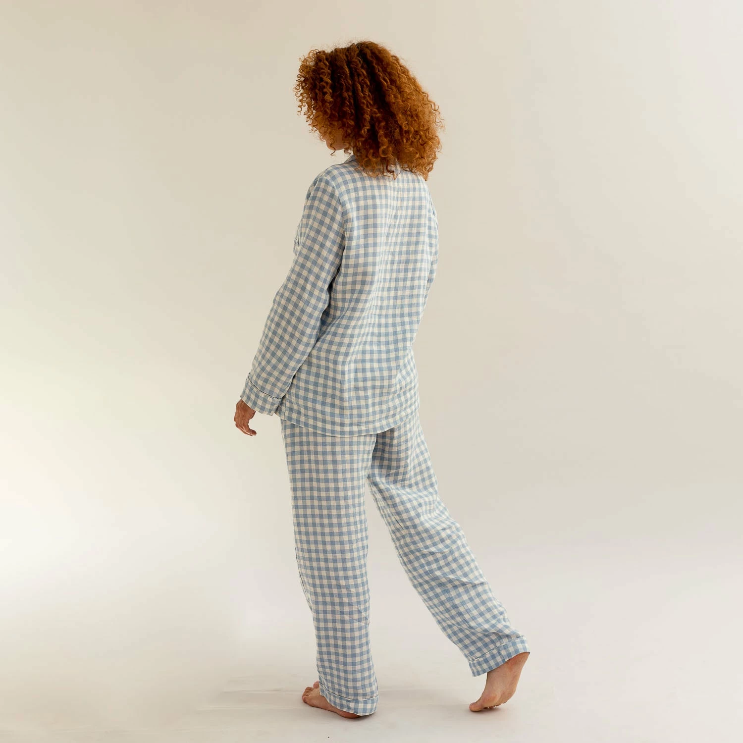 Warm Blue Gingham Linen Pajama Set 9 Warm Blue Gingham Linen Pajama Set - Image 7