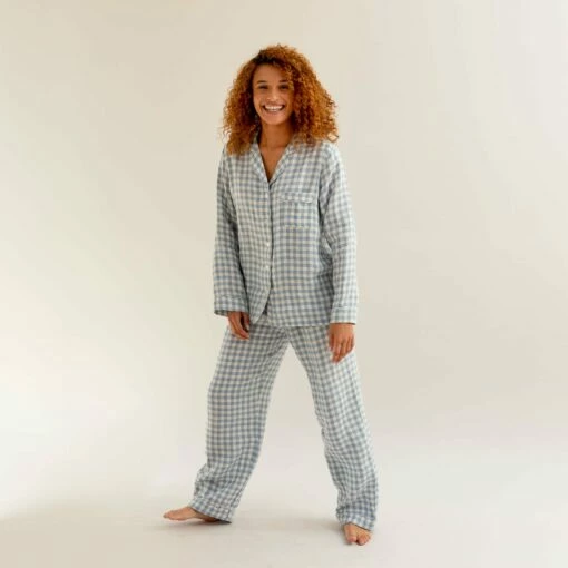 Warm Blue Gingham Linen Pajama Set 5 Warm Blue Gingham Linen Pajama Set -Bed Linings Sales Shop EG PIGLET ECOMM LOWRES 0886 1