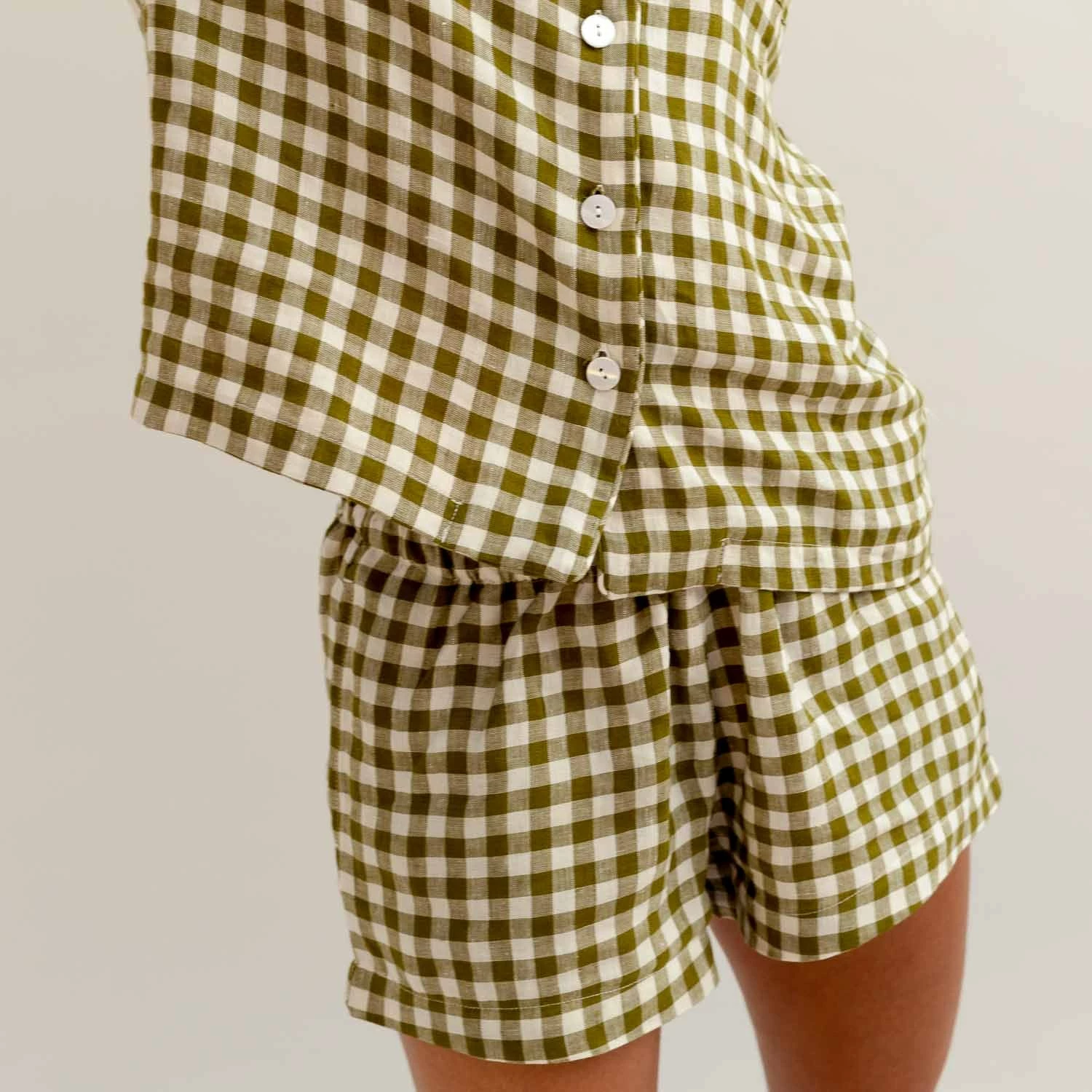 Botanical Green Gingham Linen Pajama Shorts 3 Botanical Green Gingham Linen Pajama Shorts
