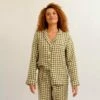 Botanical Green Gingham Linen Pajama Shirt (Top Only)