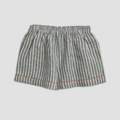 Midnight Stripe Pajama Shorts -Bed Linings Sales Shop Linen ShortsPajamas Midnight Stripe Piglet in Bed 1e 1