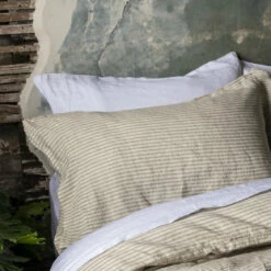 Oatmeal Stripe Linen Pillowcases (Pair) -Bed Linings Sales Shop Oatmeal Stripe 30