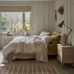 Dusk Blue Ticking Stripe Linen Duvet Cover