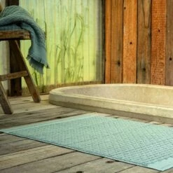 Ash Green Basketweave Cotton Bath Mat -Bed Linings Sales Shop Piglet in Bed Bathroom Collection Basketweave Cotton Bath Mat Ash Green 2