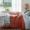 Warm Blue Checked Stripe Wool Blanket -Bed Linings Sales Shop Piglet in Bed Checked Stripe Wool Blanket Warm Blue Lifestyle 1