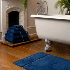 Moonlit Blue Bath Mat -Bed Linings Sales Shop Piglet in Bed Cotton Towels Moonlit Blue Lifestyle 1300x1300 3