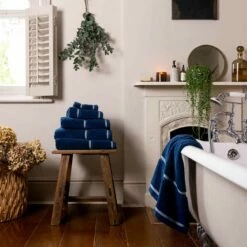 Moonlit Blue Hand Towel -Bed Linings Sales Shop Piglet in Bed Cotton Towels Moonlit Blue Lifestyle 1300x1300 8