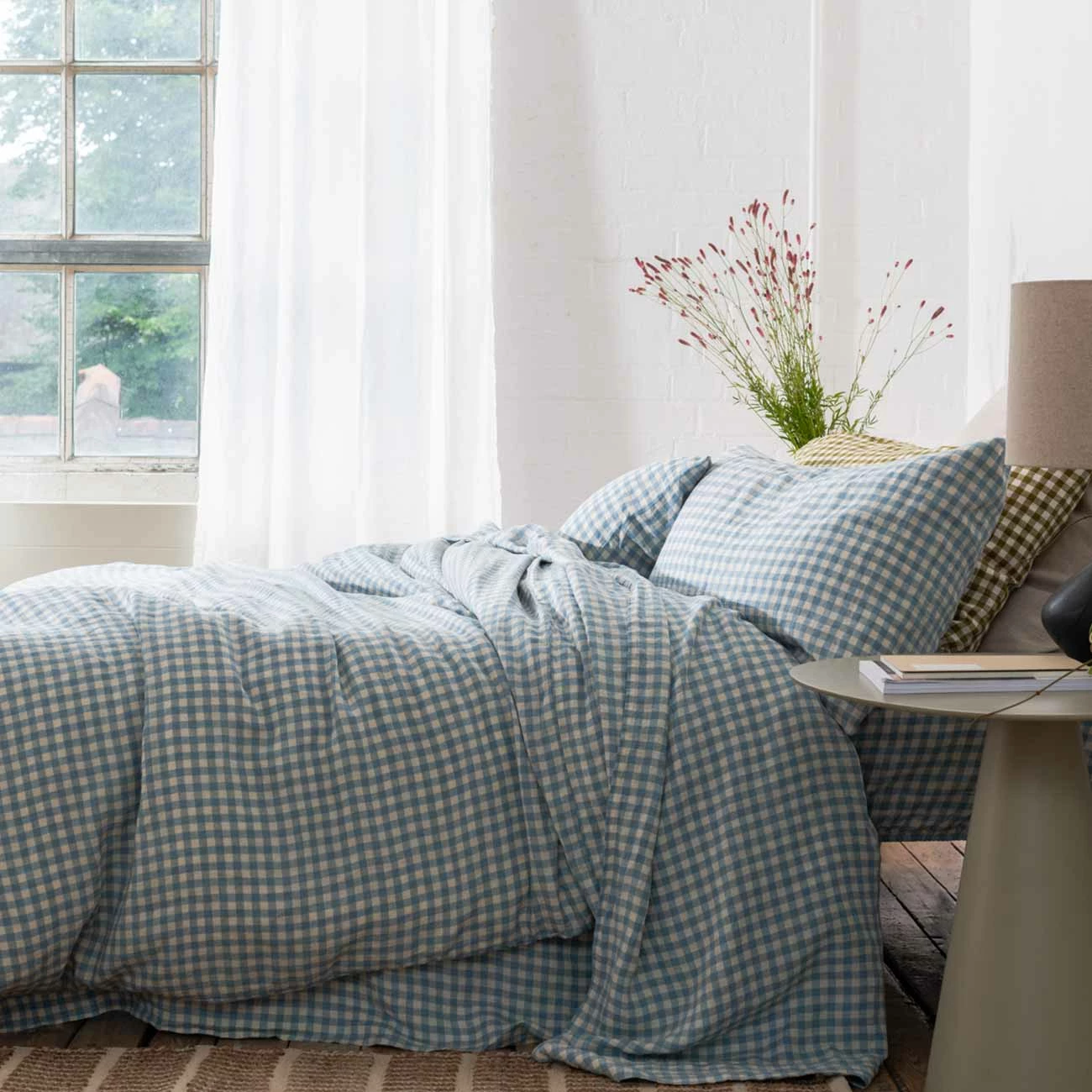 Warm Blue Gingham Linen Bedtime Bundle 3 Warm Blue Gingham Linen Bedtime Bundle