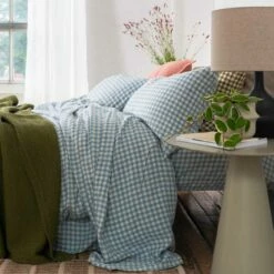 Warm Blue Gingham Linen Bedtime Bundle 20 Warm Blue Gingham Linen Bedtime Bundle -Bed Linings Sales Shop Piglet in Bed Gingham Linen Bedding Warm Blue Lifestyle 3 8fbc2cfb 02d9 4819 a99c fdd817f24f74 1