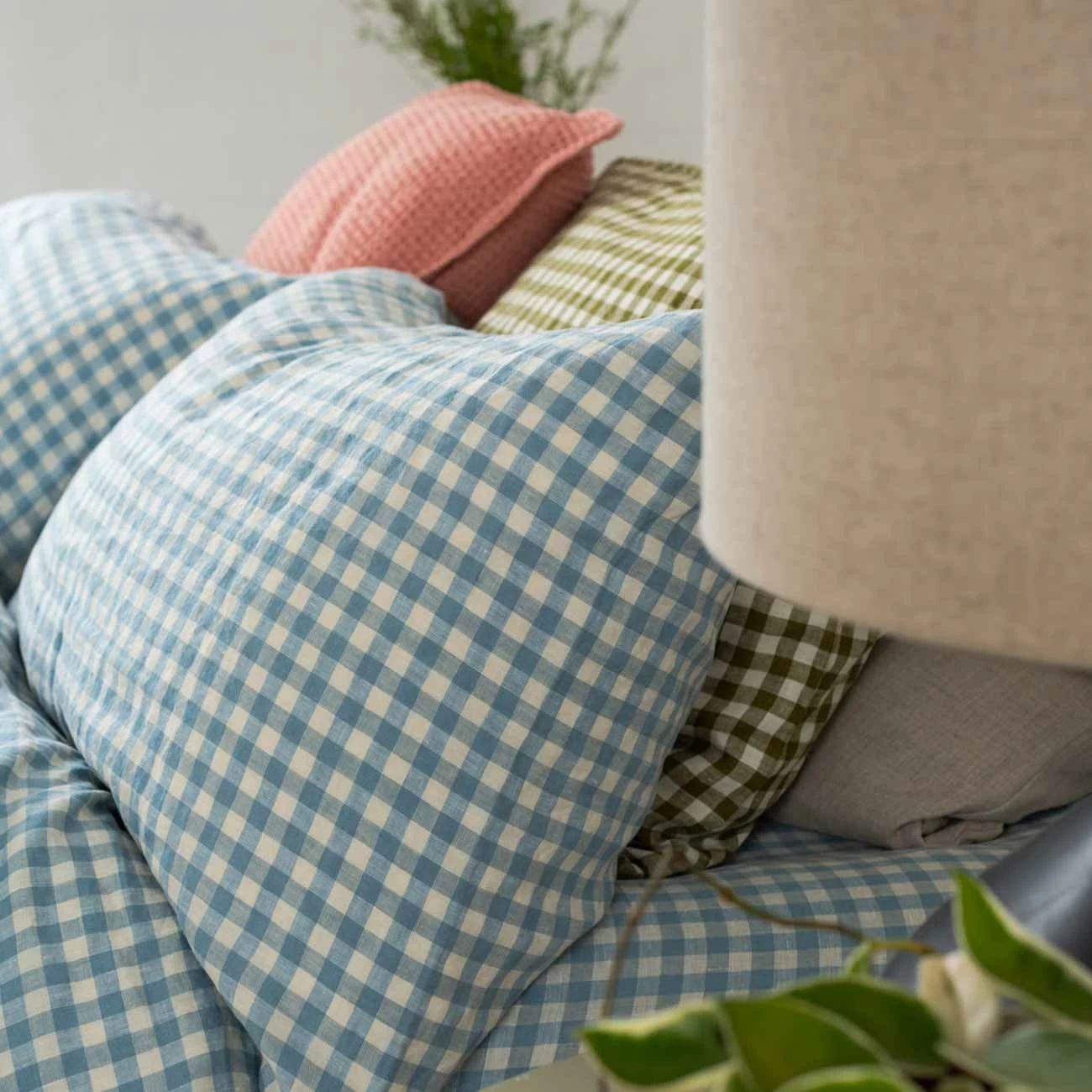 Warm Blue Gingham Linen Pillowcases (Pair) 7 Warm Blue Gingham Linen Pillowcases (Pair) - Image 5