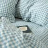 Warm Blue Gingham Linen Sheet Set 2 Warm Blue Gingham Linen Sheet Set -Bed Linings Sales Shop Piglet in Bed Gingham Linen Bedding Warm Blue Lifestyle 9.1