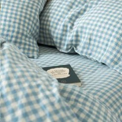 Warm Blue Gingham Linen Sheet Set