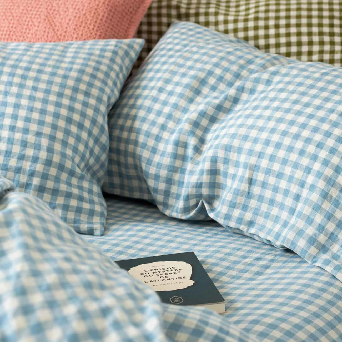 Warm Blue Gingham Linen Pillowcases (Pair) 5 Warm Blue Gingham Linen Pillowcases (Pair) - Image 3