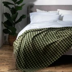 Botanical Green Gingham Wool Blanket 12 Botanical Green Gingham Wool Blanket -Bed Linings Sales Shop Piglet in Bed Gingham Wool Blanket Botanical Green Lifestyle 1