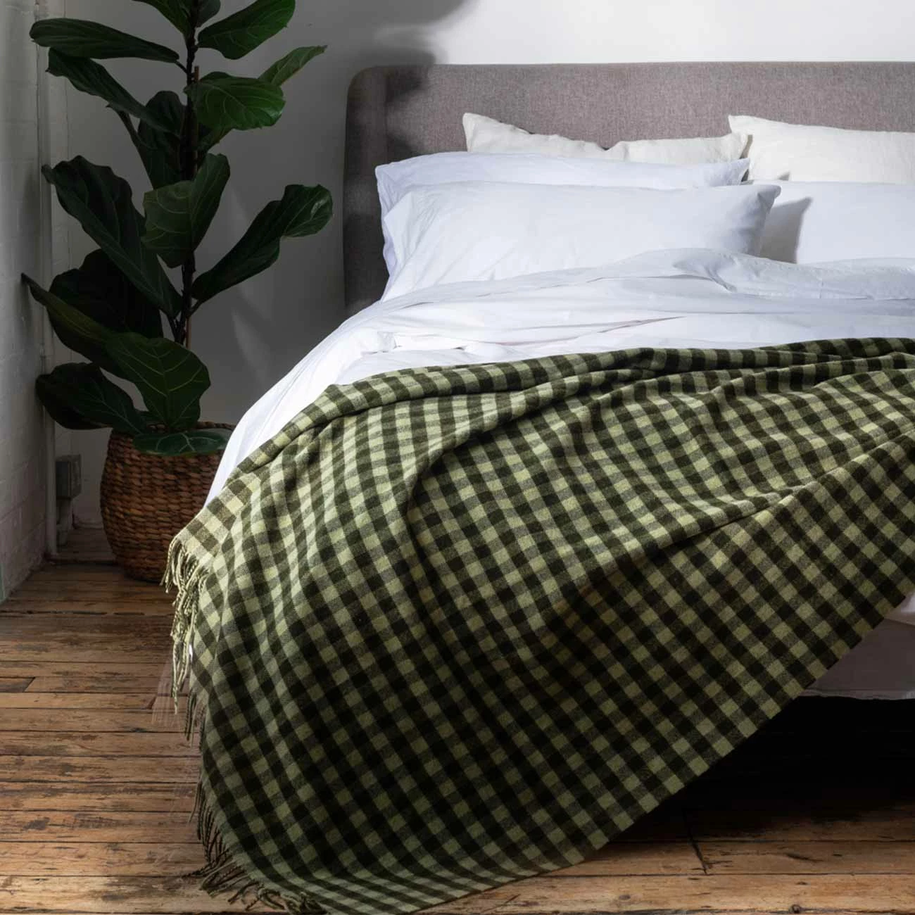 Botanical Green Gingham Wool Blanket 6 Botanical Green Gingham Wool Blanket - Image 4