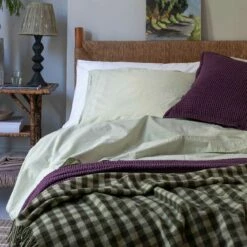 Botanical Green Gingham Wool Blanket 14 Botanical Green Gingham Wool Blanket -Bed Linings Sales Shop Piglet in Bed Gingham Wool Blanket Botanical Green Lifestyle 2