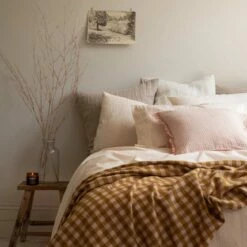 Ochre Gingham Wool Blanket