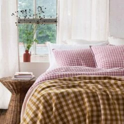 Ochre Gingham Wool Blanket -Bed Linings Sales Shop Piglet in Bed Gingham Wool Blanket Ochre Lifestyle 2
