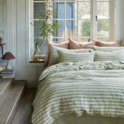 Pear Check Stripe Linen Duvet Cover