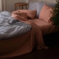Warm Clay Linen Pillowcases (Pair) -Bed Linings Sales Shop Piglet in Bed Linen Bedding Warm Clay and Midnight Stripe 2 14d1ca09 f36b 48b6 933f cd180c1ce5d6
