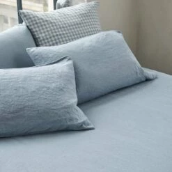 Dusk Blue Linen Fitted Sheet -Bed Linings Sales Shop Piglet in Bed Linen Fitted Sheet Dusk Blue Lifestyle 2