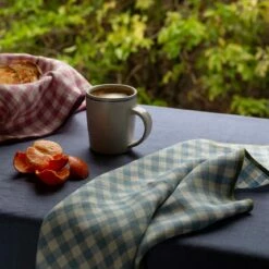 Warm Blue Gingham Linen Napkin Set Of 4