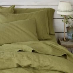 Botanical Green Linen Pillowcases (Pair)