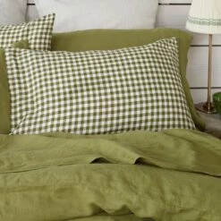 Botanical Green Linen Pillowcases (Pair) -Bed Linings Sales Shop Piglet in Bed Linen Pillowcases Botanical Green Lifestyle 2