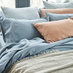 Dusk Blue Linen Pillowcases (Pair) -Bed Linings Sales Shop Piglet in Bed Linen Pillowcases Dusk Blue Lifestyle 2