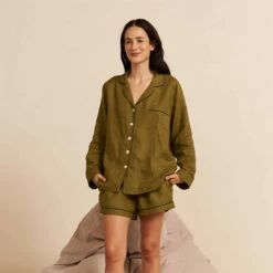 Moss Plain Linen Pajama Shorts 7 Moss Plain Linen Pajama Shorts -Bed Linings Sales Shop Piglet in Bed Linen Pyjama Shorts Set Moss 1 4857fa0c e7b7 435a b43f 938b815e5ef7 1