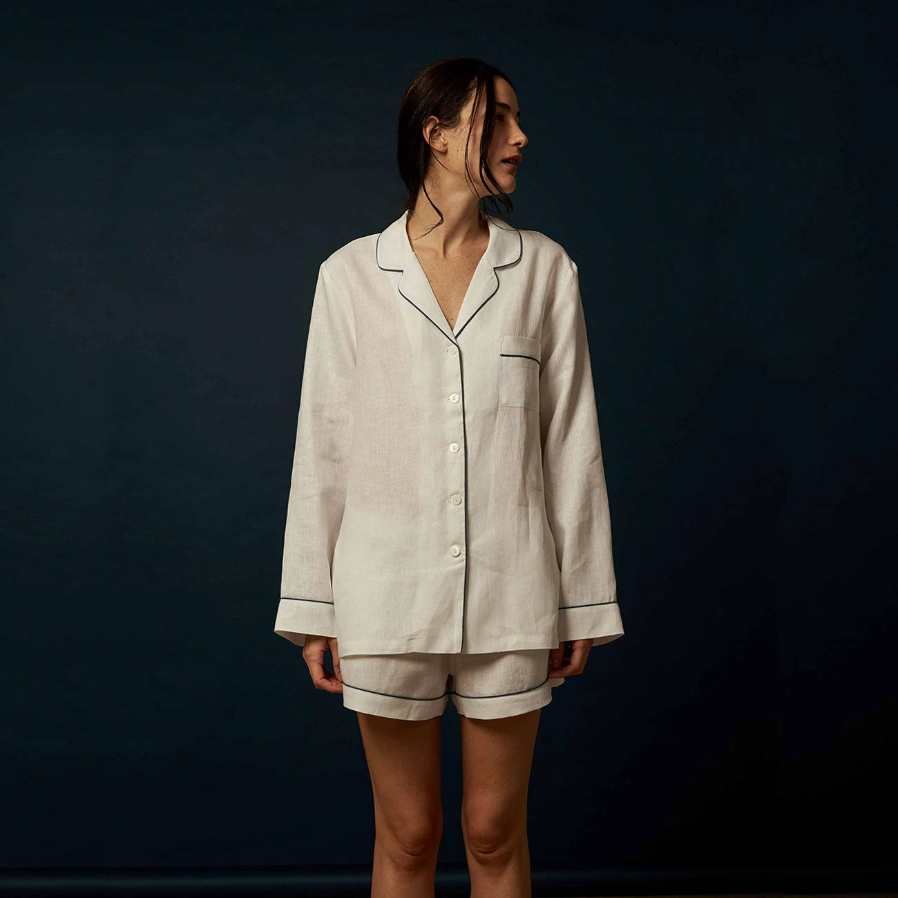 White Linen Pajama Shorts Set 3 White Linen Pajama Shorts Set