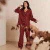 Cherry Linen Pajama Set -Bed Linings Sales Shop Piglet in Bed Linen Pyjama Trouser Set Cherry 1 1