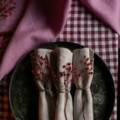 Oatmeal Linen Napkin Set Of 4 -Bed Linings Sales Shop Piglet in Bed Linen Tableware Berry Gingham Lifestyle 1300x1300 18 1