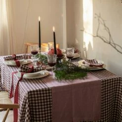 Raspberry Linen Table Runner -Bed Linings Sales Shop Piglet in Bed Linen Tableware Berry Gingham Lifestyle 1300x1300 4 1