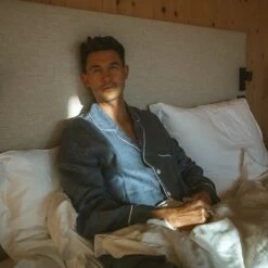 Men's Blueberry Linen Pajama Shirt (Top Only) -Bed Linings Sales Shop Piglet in Bed Men s Linen Pyjama Trouser Set Blueberry Lifestyle 2