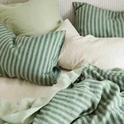 Pine Green Stripe Linen Pillowcases (Pair) -Bed Linings Sales Shop Piglet in Bed Pembroke Stripe Bedding Pine Green 10 1
