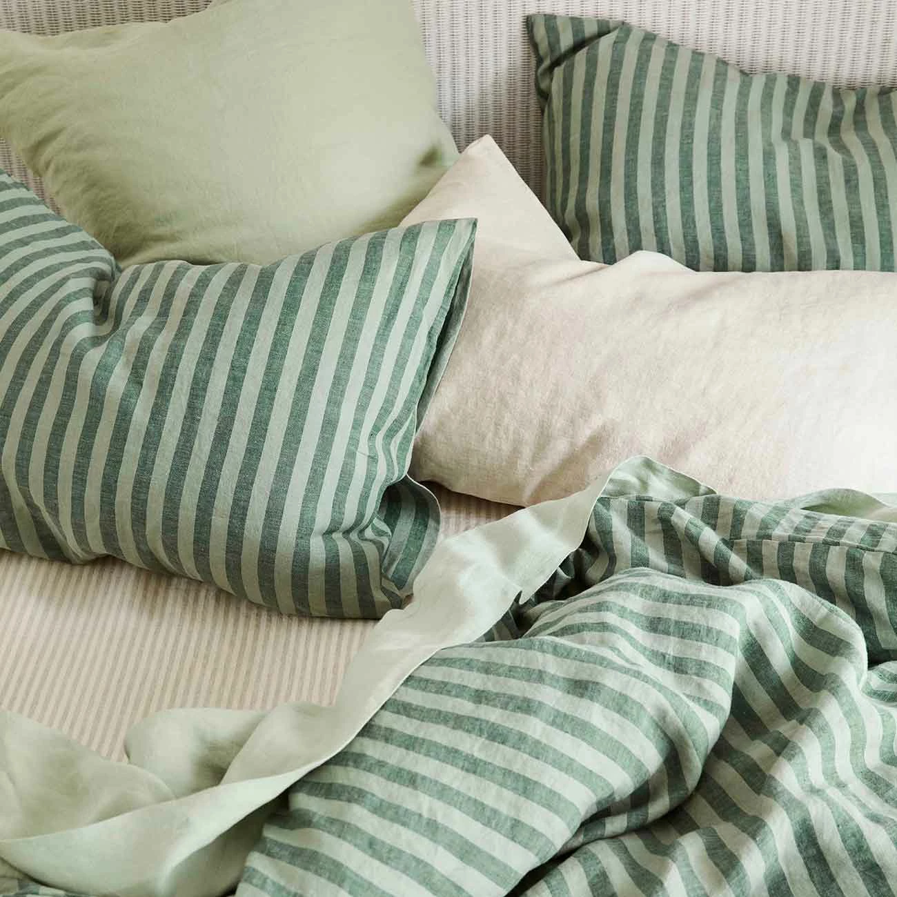 Pine Green Stripe Linen Pillowcases (Pair) 6 Pine Green Stripe Linen Pillowcases (Pair) - Image 4
