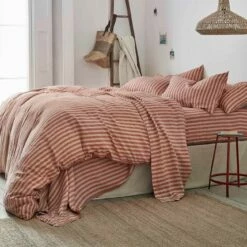 Sandstone Red Stripe Linen Duvet Cover