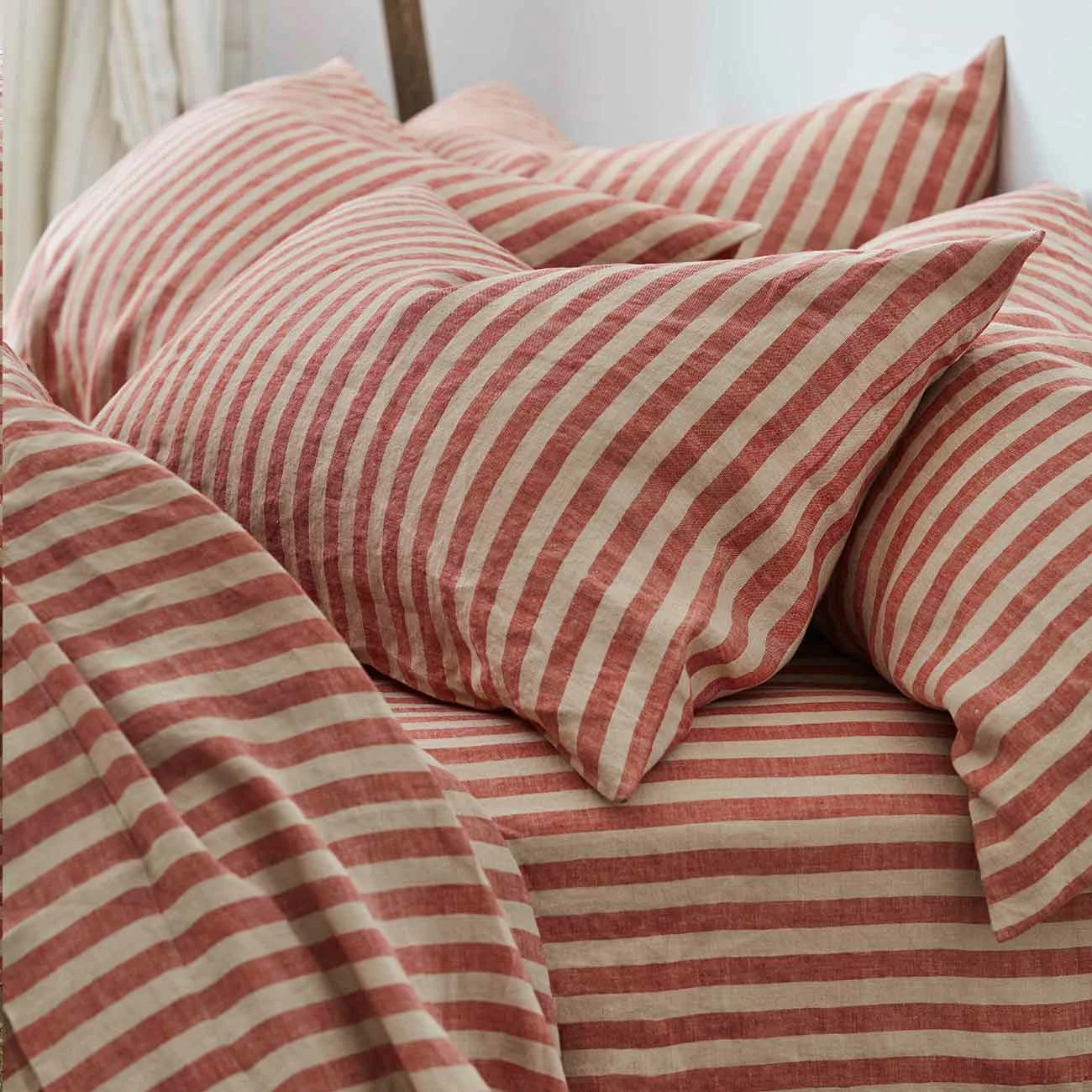 Sandstone Red Stripe Linen Pillowcases (Pair) 3 Sandstone Red Stripe Linen Pillowcases (Pair)
