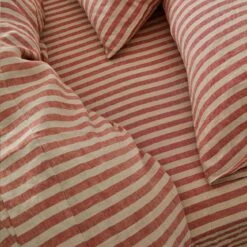 Sandstone Red Stripe Linen Fitted Sheet