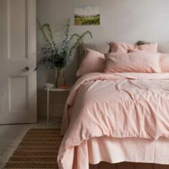 Salt Pink Seersucker Cotton Duvet Cover -Bed Linings Sales Shop Piglet in Bed Seersucker Cotton Bedding Salt Pink Lifestyle 2