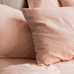 Salt Pink Seersucker Cotton Pillowcases (Pair) -Bed Linings Sales Shop Piglet in Bed Seersucker Cotton Bedding Salt Pink Lifestyle 4