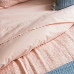 Salt Pink Percale Cotton Flat Sheet -Bed Linings Sales Shop Piglet in Bed Seersucker Cotton Bedding Salt Pink Lifestyle 5