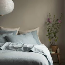 Sky Blue Seersucker Cotton Bedtime Bundle -Bed Linings Sales Shop Piglet in Bed Seersucker Cotton Bedding Sky Blue Lifestyle 4